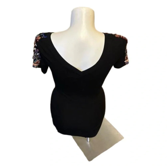 Zara Black Bodycon Pattern Sleeves Dress Size M - Picture 3 of 5